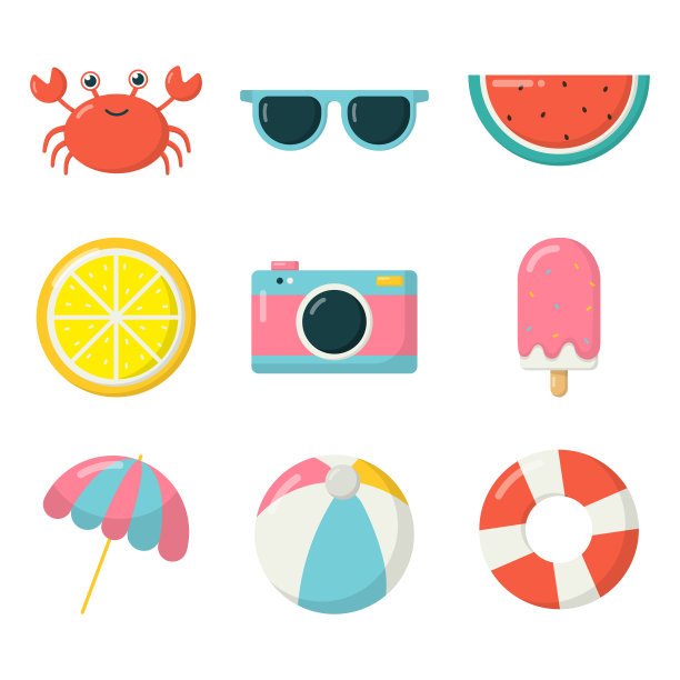收集的夏季图标孤立在白色背景。矢量插图。图片下载