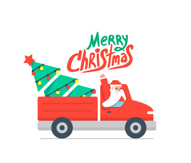 圣诞卡车和圣诞树图片下载