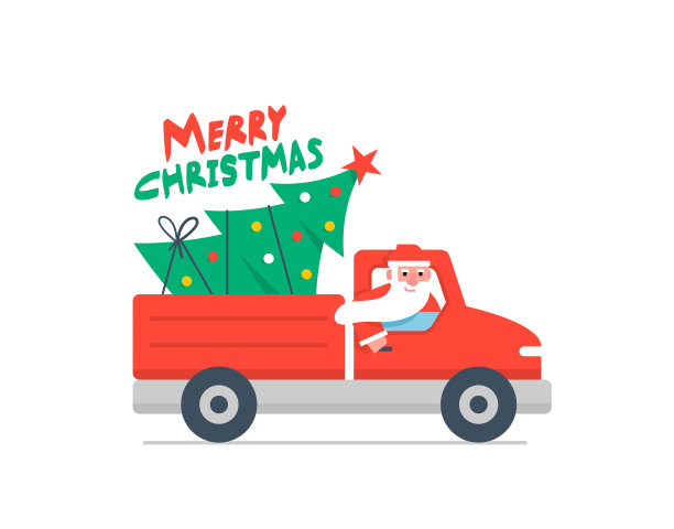 圣诞卡车和圣诞树图片下载