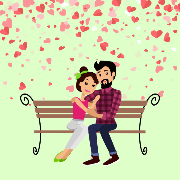 情人节长椅拥抱情侣矢量素材图片下载