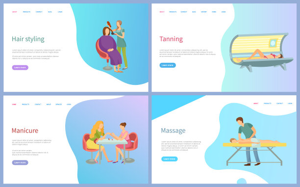 头发造型，美甲和按摩，晒黑向量图片下载