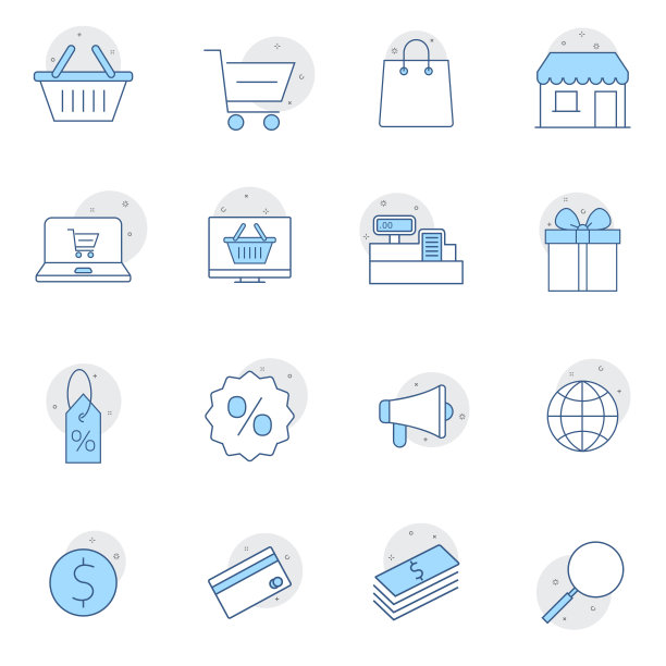 购物、电商行图标集。像素完美矢量图形图片下载