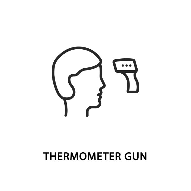 温度计枪为额头平线图标。矢量图测量温度与红外温度计。图片下载