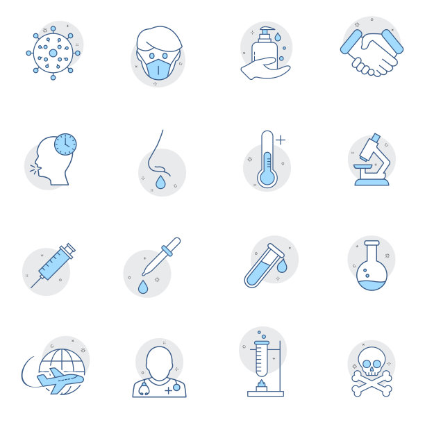 一组与预防病毒性疾病有关的图标。一组简单的医学图标。防止冠状病毒。平面线条样式的信息图。阻止冠状病毒溢价符号图片下载
