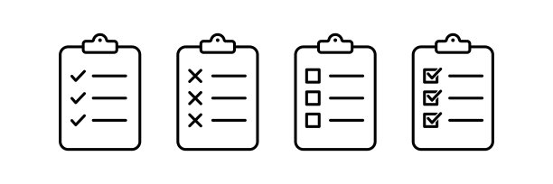 检查表剪贴板矢量图标。检查清单标志轮廓孤立在白色背景上。剪贴板或剪贴板符号。完整的文件页，质量测试标志。网站股票插图图片下载