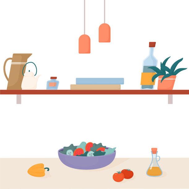 斯堪的纳维亚风格的厨房沙拉在桌上图片下载