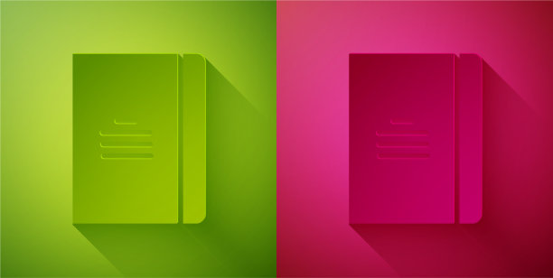 剪纸笔记本图标孤立在绿色和粉红色图片下载