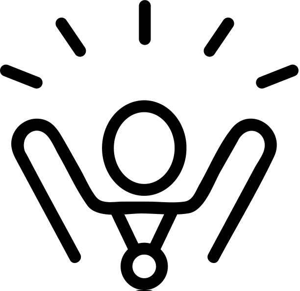 高兴的胜利者与手举起图标大纲图片下载