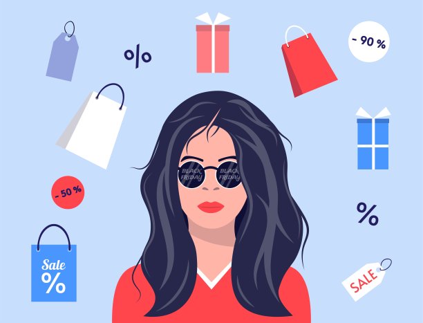 促销购物插画素材ID：384576786