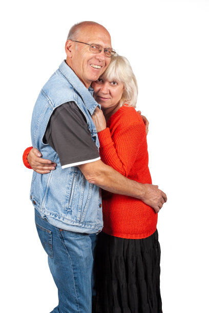 一对退休夫妇在孤立的白色背景下图片下载