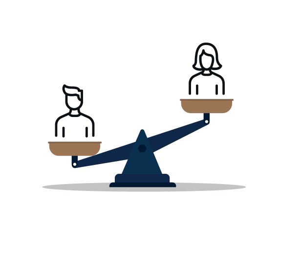 性别平等的概念。女人和男人的图标在尺度上，矢量图片下载