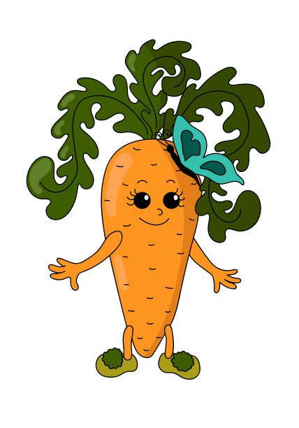 有趣的微笑卡哇伊胡萝卜蝴蝶涂鸦风格。图片下载