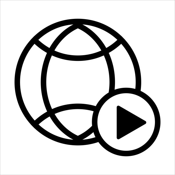 全球图标矢量。带有播放按钮图标的地球仪。轮廓样式图标矢量概念图片下载