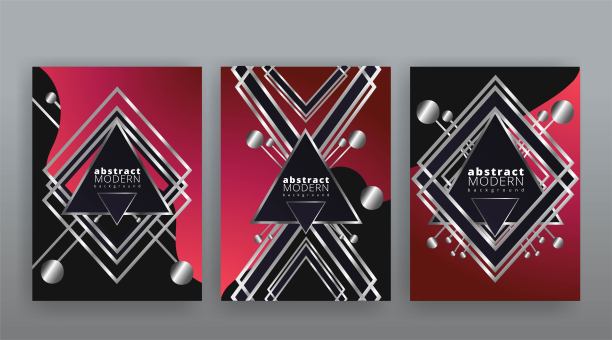 抽象页面模板集，复古浪潮创意潮人，银色金属技术背景。时尚的几何创意未来主义封面，图片下载