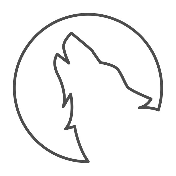 狼在月亮的细线图标，万圣节的概念，狼和月亮的标志在白色的背景，嚎叫的郊狼图标在轮廓风格的移动概念和网页设计。矢量图形。图片下载