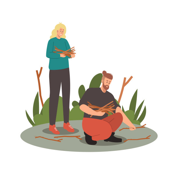 人们在收集篝火用的木柴图片下载