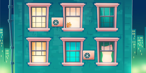 建筑物外立面在夜间有窗户图片下载