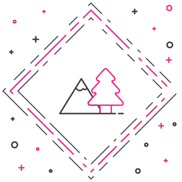 线山与树图标孤立在白色背景。象征胜利或成功的概念。色彩斑斓的轮廓的概念。向量图片下载