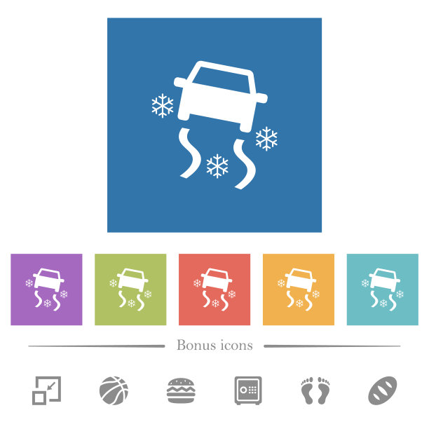 雪地道路仪表盘指示平白色图标在方形背景图片下载