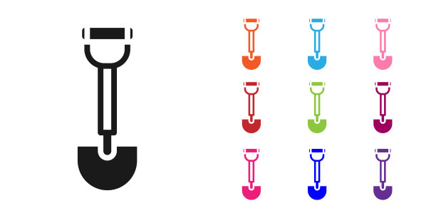 黑色工兵铲的士兵图标孤立在白色背景。设置彩色图标。向量图片下载