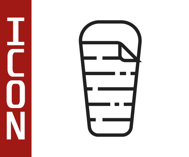 黑色线睡袋图标孤立在白色背景。向量图片下载