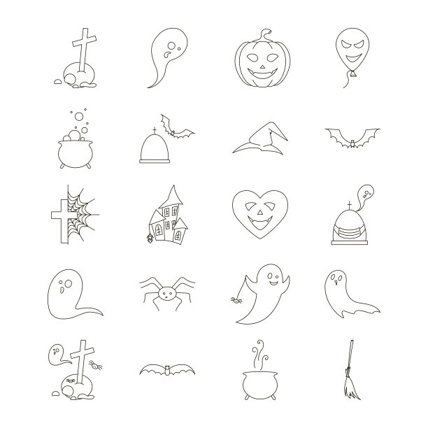 万圣节图标线艺术集。节日的概念。矢量符号用于设计。图片下载
