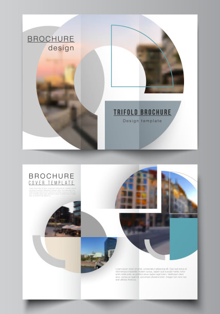 矢量布局的封面设计模板为三层宣传册，传单布局，书籍设计，宣传册封面，广告。背景与抽象圆形横幅。企业业务概念模板图片下载