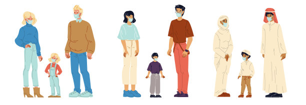 多国家庭的孩子戴着面具图片下载