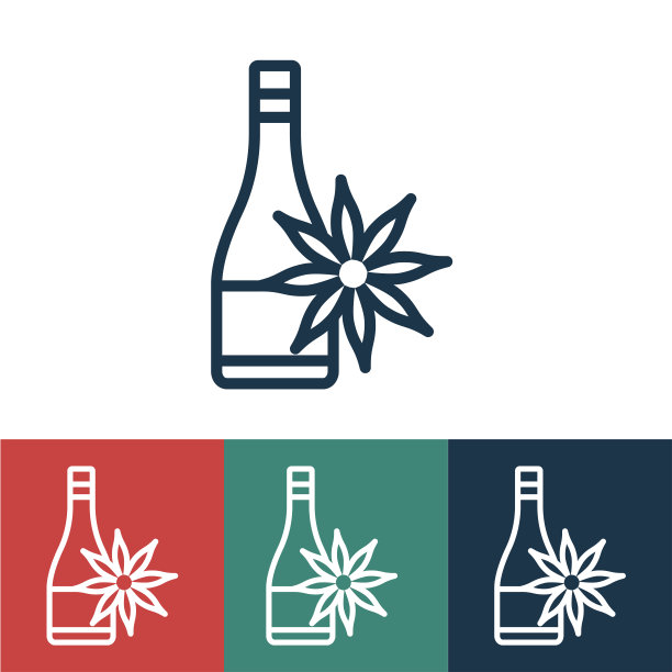 线性矢量图标与热葡萄酒在瓶子图片下载