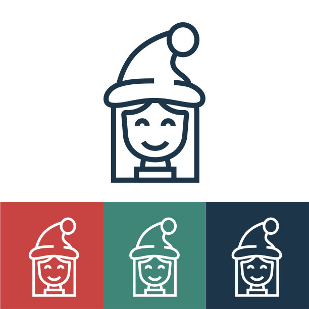 线性矢量图标与女孩在帽子圣诞老人图片下载