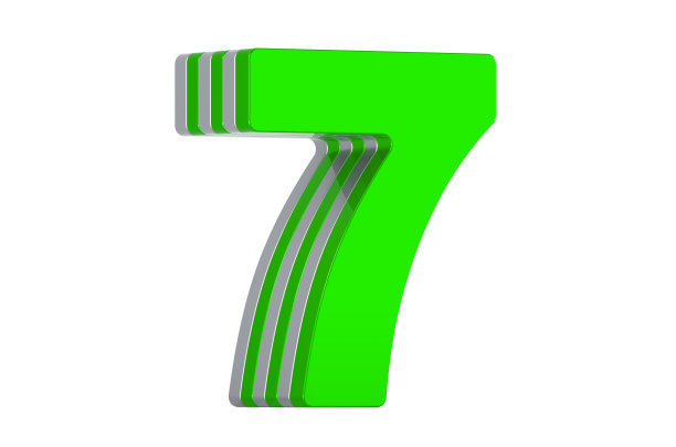 绿色数字7，分层字体。3D渲染孤立的白色背景图片下载
