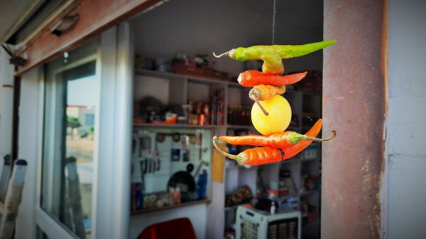 在工作间外放柠檬和辣椒作为迷信图片下载