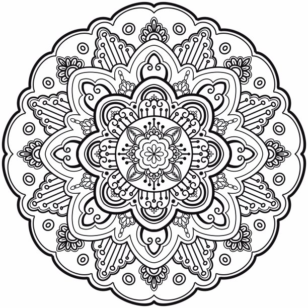 曼荼罗图案着色书适用于每个人，并用于设计墙纸，纹身，装饰，油漆衬衫，贺卡，纸图案和瓷砖图案。装饰、室内设计、墙面艺术装饰。白色背景图片下载