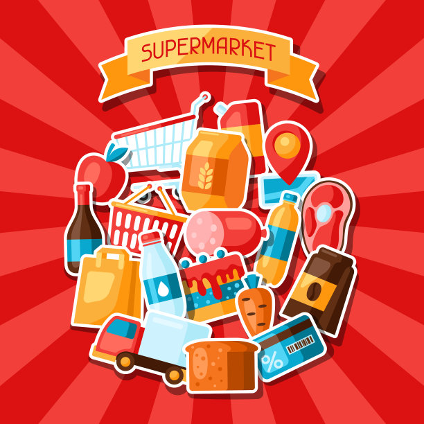 超市背景，有食品贴纸图片下载