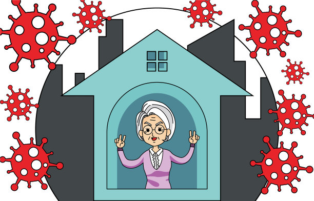 老年妇女在家中自我隔绝充满了色彩图片下载