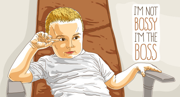 可爱的小男孩自己坐在办公椅上图片下载