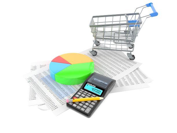 带有文档和计算器的购物车图片下载