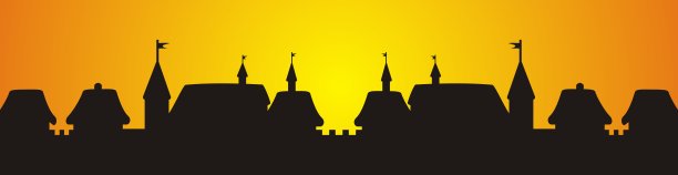 日落时分有墙的城市，矢量图图片下载