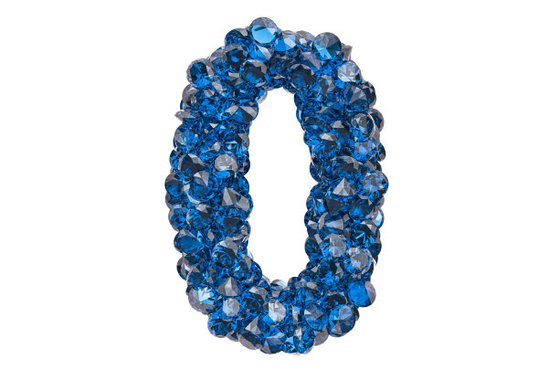 0号由切割精美的蓝钻石或蓝宝石制成。3D渲染孤立的白色背景图片下载