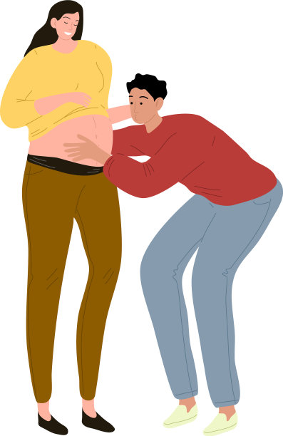 快乐的爸爸抱着肚子他怀孕了图片下载