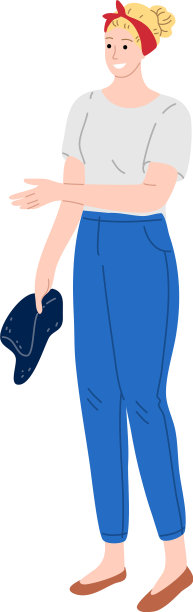 可爱的金发女人，穿着蓝色裤子图片下载