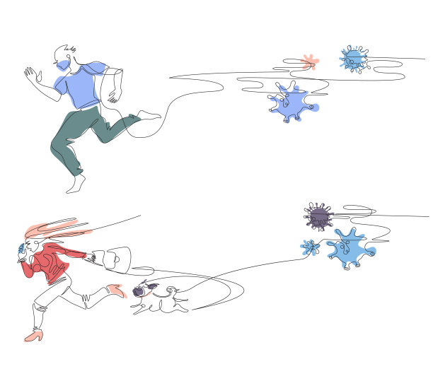 人们逃避病毒。男人和女人。恐慌，逃跑，恐惧，流行病。图片下载