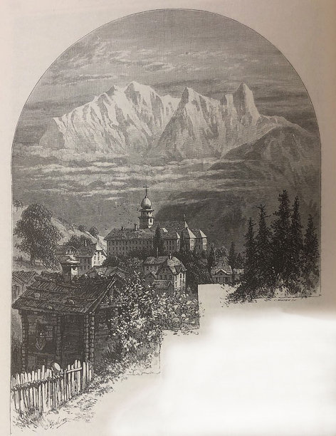 古董插图-普法费尔斯村附近的浴场拉加茨瑞士图片下载