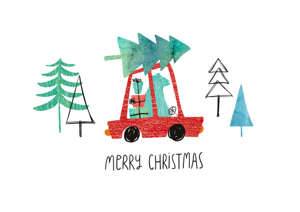 圣诞贺卡与小熊骑汽车图片下载