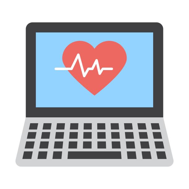 在监视器图标上显示医疗诊断。在监护仪上进行心脏病诊断。心电图信号。现代平面图标完美的医疗保健概念。图片下载