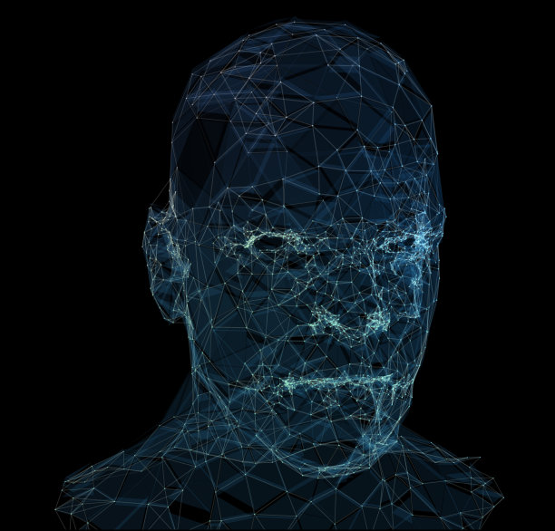 从3d插图网格的人的头。人头模型。几何人画像。图片下载