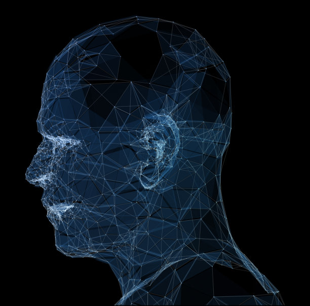 点，线连接从头部轮廓，3d插图。图片下载