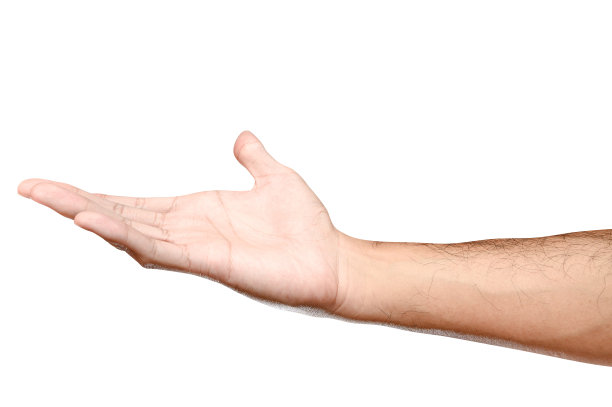 男性白种人伸手准备帮助或接受。手势孤立在白色背景。图片下载