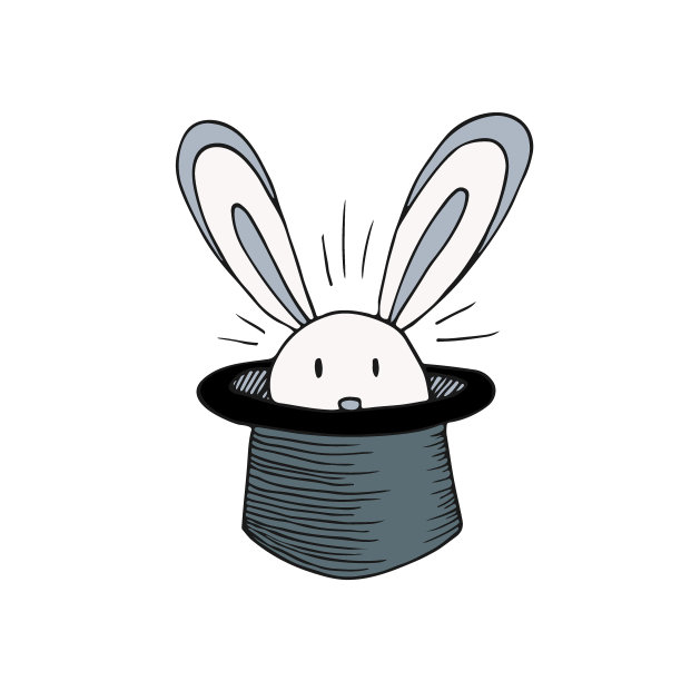兔子在帽子。矢量图标。手绘插图。魔术贴设计。图片下载