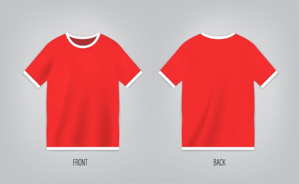 红色t恤模板与短袖。前面和后面的衬衫模型图片下载